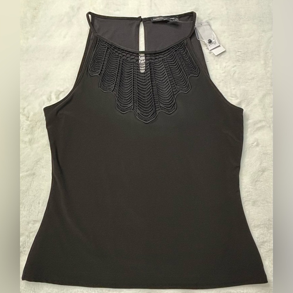 NWT White House Black Market Black Openwork Halter Top Medium - Picture 3 of 11